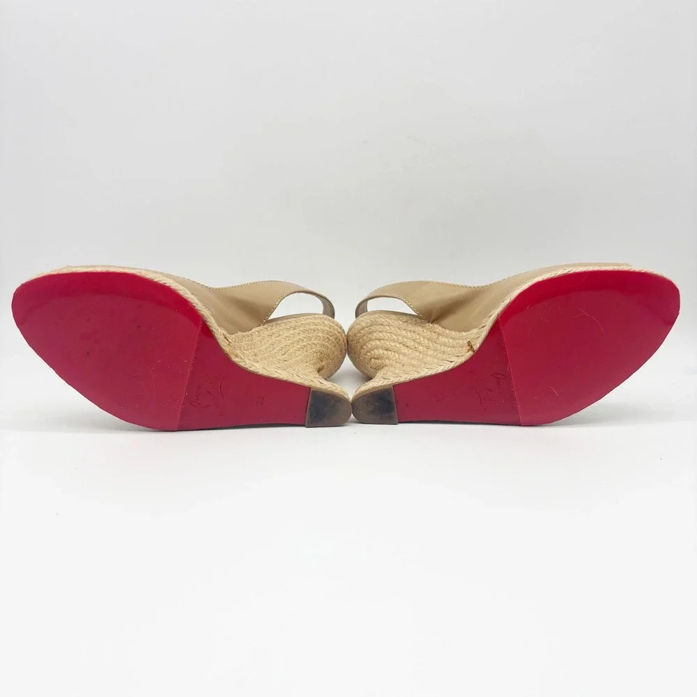 Christian Louboutin You Love Beige Leather Slingback Espadrille Wedges Size 36